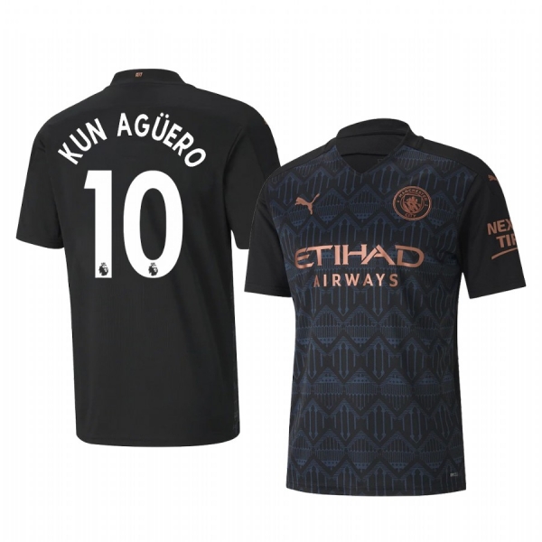 Manchester City Sergio Agüero Men's Black Away Replica Jersey 2020-21