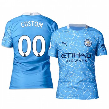 Manchester City Custom Men's Blue Home Short Sleeve Jersey 2020-21