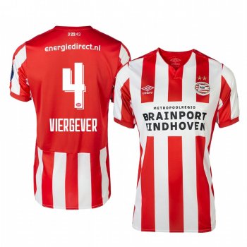 PSV Eindhoven Nick Viergever Men's Red White Home Short Sleeve Jersey 19-20