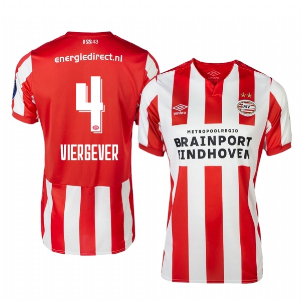 PSV Eindhoven Nick Viergever Men's Red White Home Short Sleeve Jersey 19-20