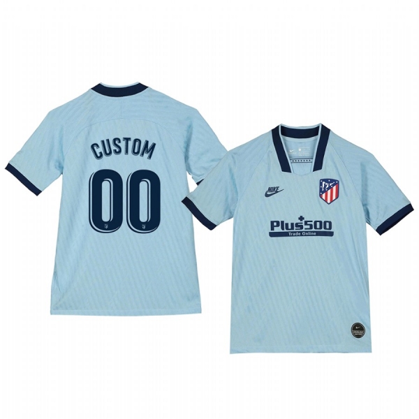 Youth Custom Atletico de Madrid 19-20 Third Youth Light Blue Alternate Short Sleeve Jersey