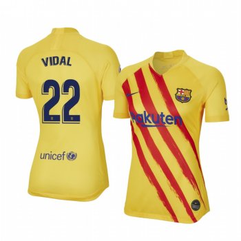 Women's Arturo Vidal Barcelona Fourth Yellow Short Sleeve Jersey