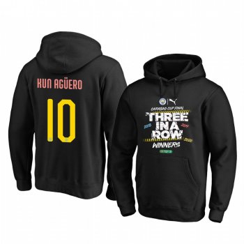 Sergio Aguero Manchester City Carabao Cup Final Black Three In A Row Winners Hoodie