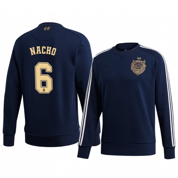 Nacho Real Madrid 2020 Chinese New Year Blue Long Sleeve Pullover Sweatshirt