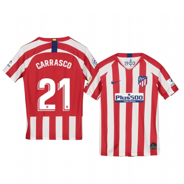 Youth Yannick Carrasco Atletico de Madrid 19-20 Home Red White Official Short Sleeve Jersey