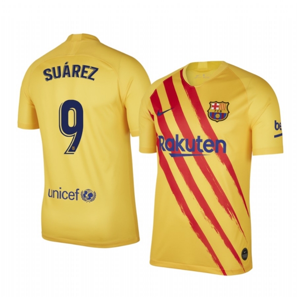 Luis Suarez Barcelona Fourth Yellow Short Sleeve Jersey