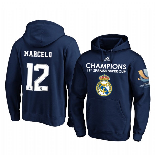 Marcelo Real Madrid Navy Spanish Super Cup Champions Pullover Hoodie