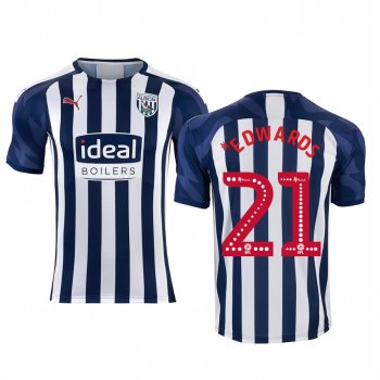 West Bromwich Albion Kyle Edwards Men's White Blue Home Short Sleeve Jersey 19-20