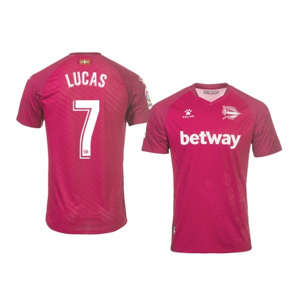 Youth Deportivo Alaves Lucas Pérez Dark Pink Away Short Sleeve Jersey 19-20