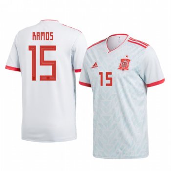 Sergio Ramos Spain 2018 World Cup Away Men's Light Blue Short Sleeve Jersey