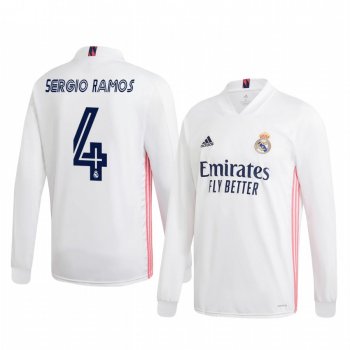 Sergio Ramos Real Madrid 2020-21 Home Men's White Long Sleeve Jersey