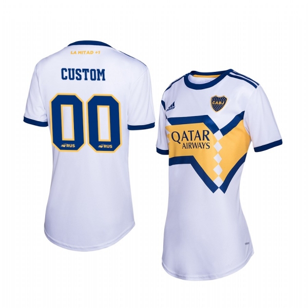 Boca Juniors Custom Women's White Away Short Sleeve Jersey 19-20