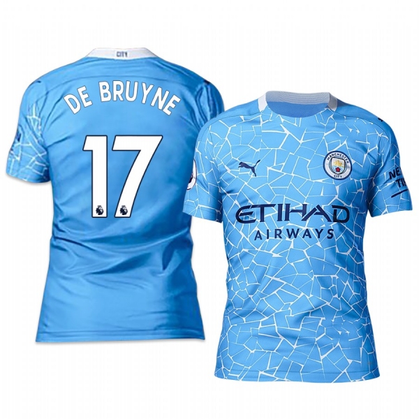 Manchester City Kevin De Bruyne Men's Blue Home Short Sleeve Jersey 2020-21