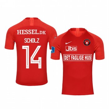 Alexander Scholz Midtjylland Away Red Short Sleeve Jersey