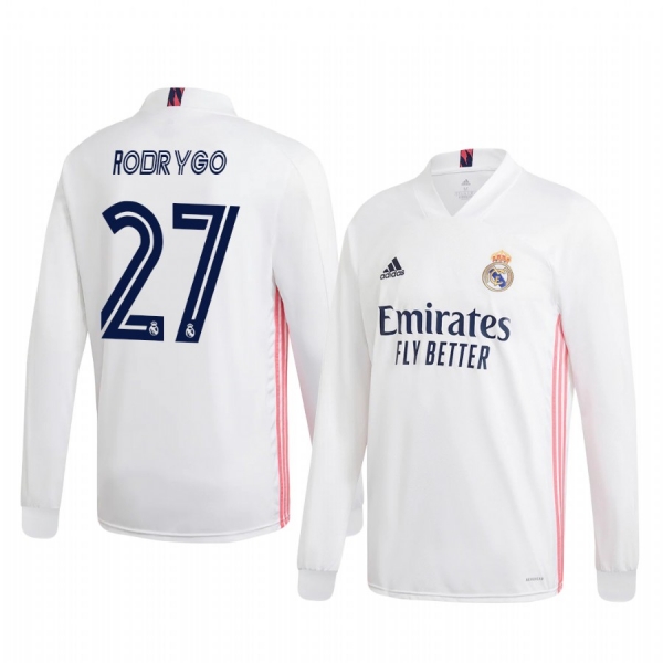 Rodrygo Real Madrid 2020-21 Home Men's White Long Sleeve Jersey