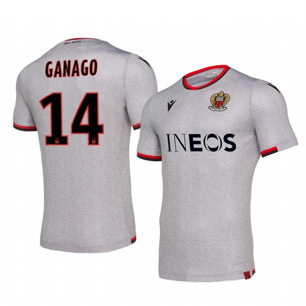 OGC Nice Ignatius Ganago Men's Grey Away Short Sleeve Jersey 19-20