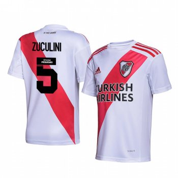 River Plate Bruno Zuculini 2020 Home Men's White Red Short Sleeve Jersey