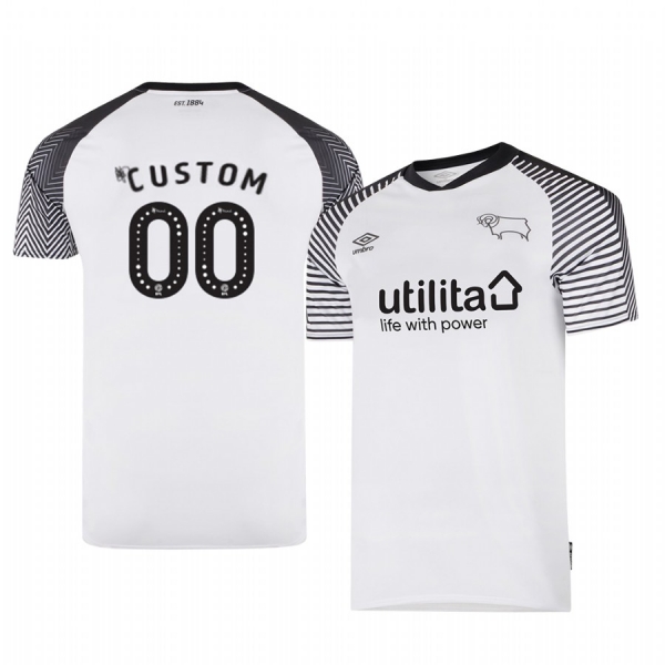 Youth Custom Derby County 19-20 Home Youth White Official Short Sleeve Jersey