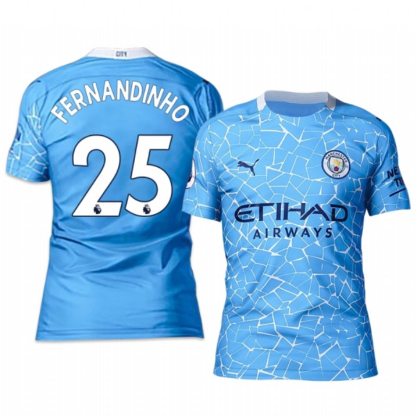 Manchester City Fernandinho Men's Blue Home Short Sleeve Jersey 2020-21