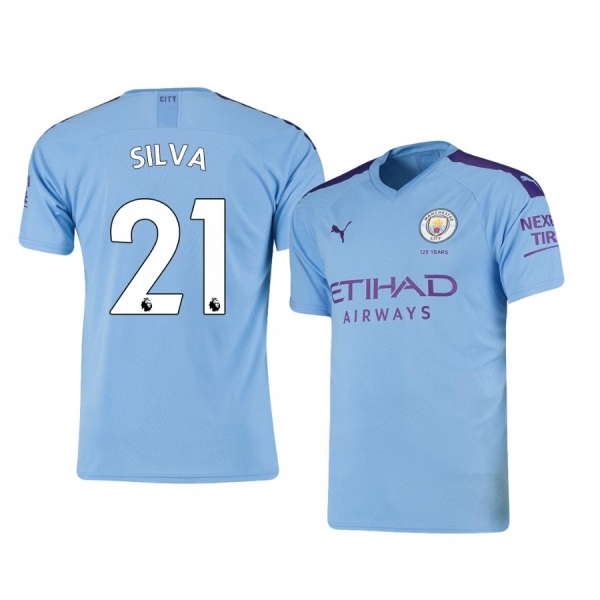 Men's David Silva Manchester City Home Short Sleeve Jersey 19-20