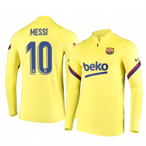 Lionel Messi Barcelona Men's Gold Strike Drill Quarter-Zip Jacket Raglan Sleeves