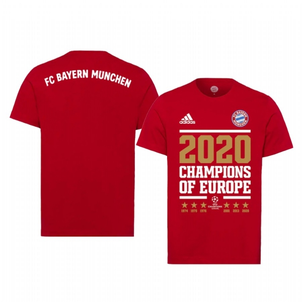 Bayern Munich Red 2020 UEFA Champions of Europe Short Sleeve T-Shirt