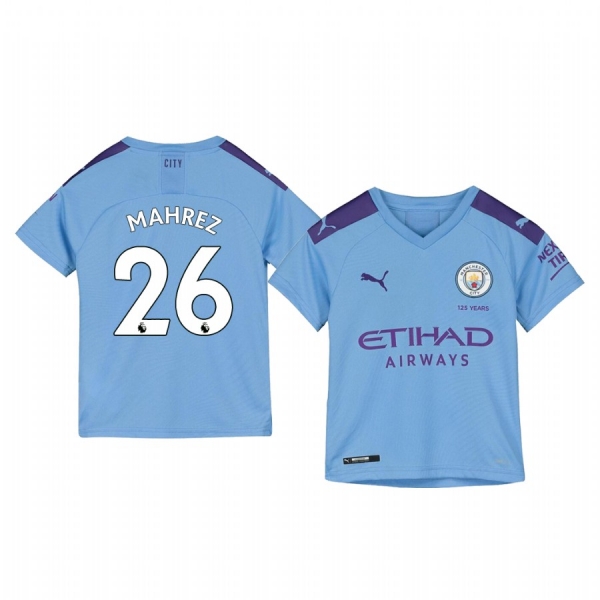 Youth Riyad Mahrez Manchester City Home Short Sleeve Jersey 19-20