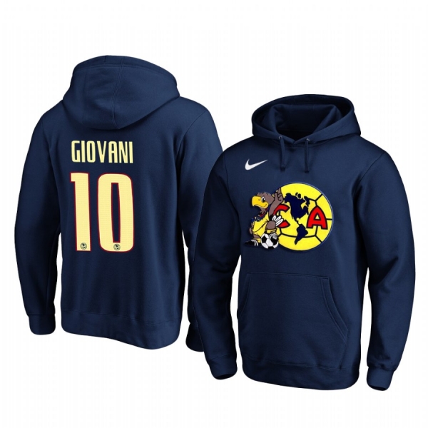 Giovani dos Santos Club America 2020 Navy Team Logo Pullover Hoodie Long Sleeve