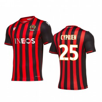 Youth OGC Nice Wylan Cyprien Red Black Home Short Sleeve Jersey 19-20