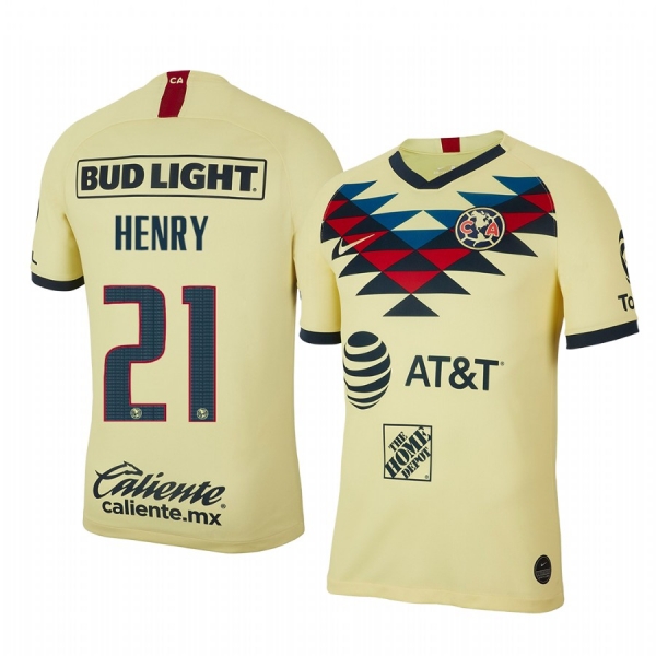 Henry Martin Club America 19-20 Home Men's Yellow Short Sleeve Jersey