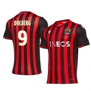 OGC Nice Kasper Dolberg Men's Red Black Home Short Sleeve Jersey 19-20