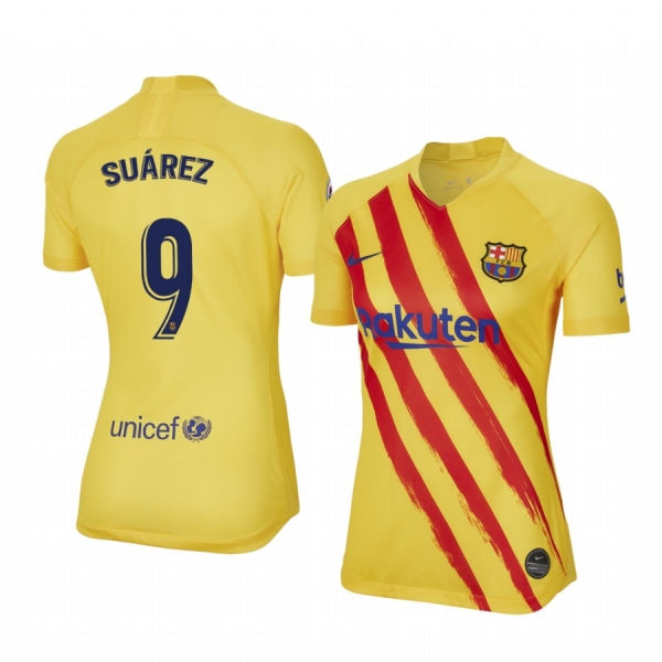 Women's Luis Suarez Barcelona Fourth Yellow Short Sleeve Jersey