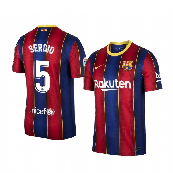 Barcelona Sergio Busquets Men's Red Blue Home Short Sleeve Jersey 2020-21