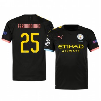 Fernandinho Manchester City 2020 UEFA Champion League Away Men's Black Short Sleeve Jersey