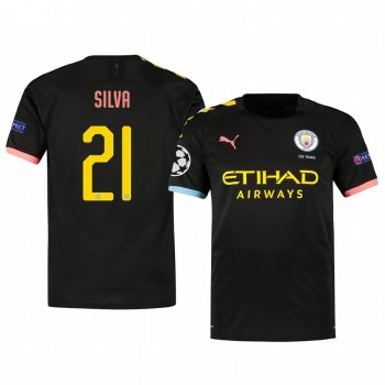 David Silva Manchester City 2020 UEFA Champion League Away Men's Black Short Sleeve Jersey