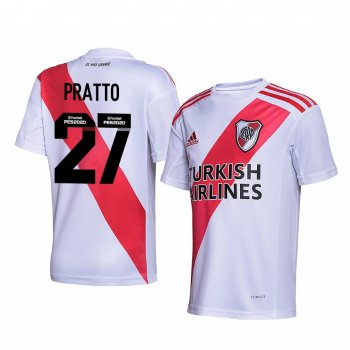 River Plate Lucas Pratto 2020 Home Men's White Red Short Sleeve Jersey