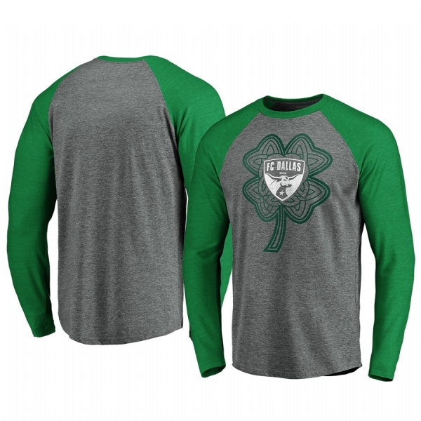 MLS FC Dallas St. Patrick's Day Heathered Gray Celtic Charm Tri-Blend Raglan Long Sleeve T-shirt