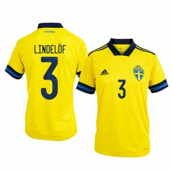 Sweden Victor Lindelof Men's 2020 Home Authentic Short Sleeve Jersey