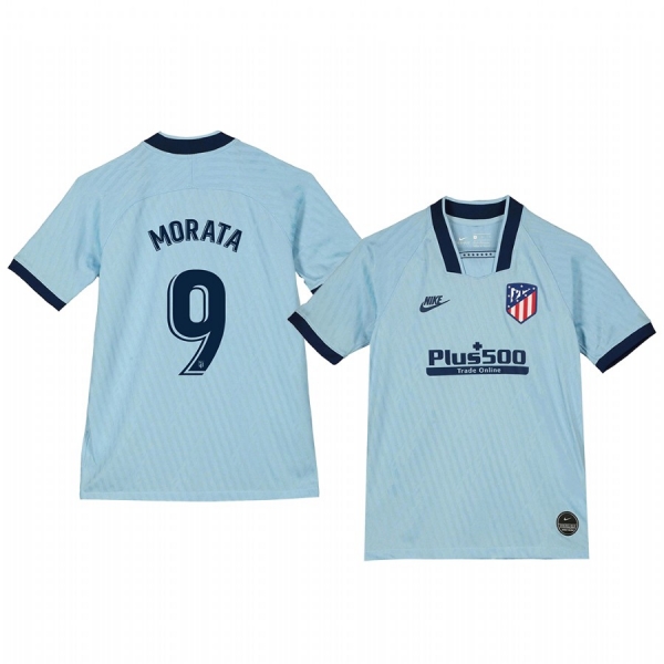 Youth Alvaro Morata Atletico de Madrid 19-20 Third Light Blue Alternate Short Sleeve Jersey