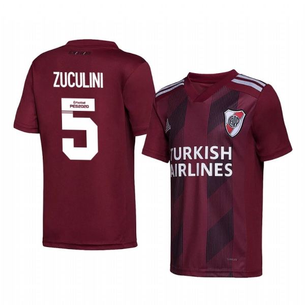 River Plate Bruno Zuculini 2020 Away Men's Red Short Sleeve Jersey