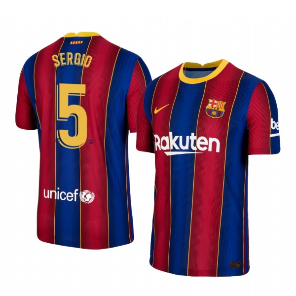 Barcelona Sergio Busquets Home Men's Authentic Short Sleeve Blue Red Jersey 2020-21