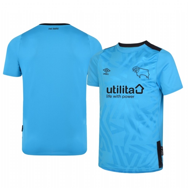 Youth Derby County 19-20 Away Blue Official Short Sleeve Jersey