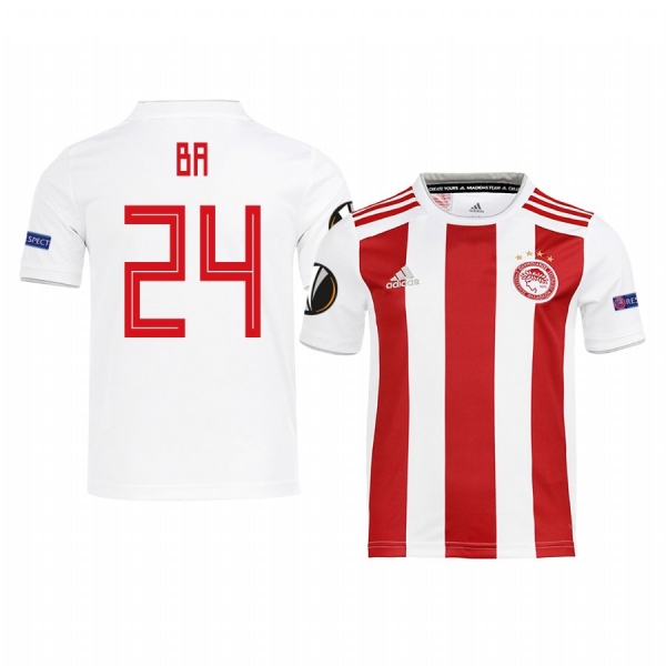 Youth Ousseynou Ba Olympiacos Piraeus UEFA Europa League Home White Short Sleeve Jersey