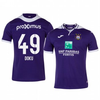 Jeremy Doku Anderlecht 19-20 Home Men's Purple Short Sleeve Jersey