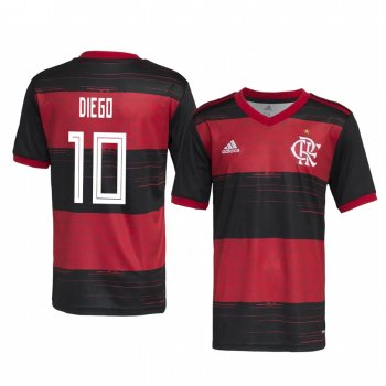 Youth Flamengo Diego Red Black Home Short Sleeve Jersey 2020