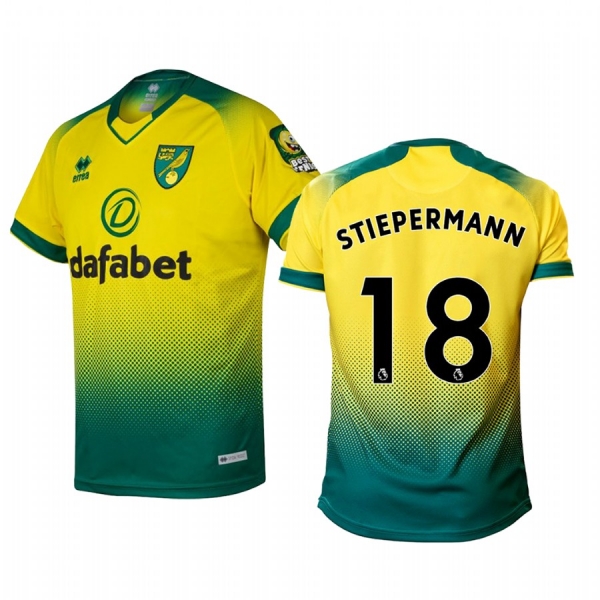 Marco Stiepermann Norwich City 19-20 Home Men's Yellow Green Official Short Sleeve Jersey