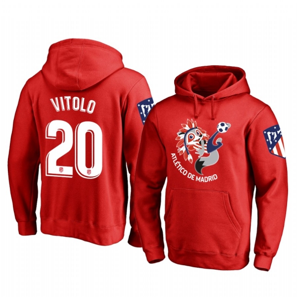 Vitolo Atletico de Madrid Red Team Logo Pullover Hoodie