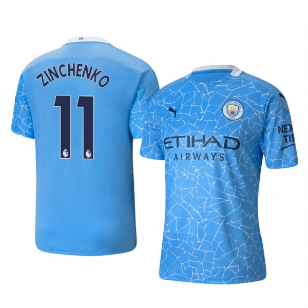 Oleksandr Zinchenko Manchester City 2020-21 Home Replica Short Sleeve Blue Jersey