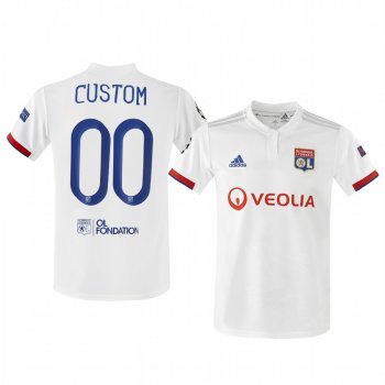 Custom Olympique Lyonnais 2020 UEFA Champion League Home Men's White Short Sleeve Jersey