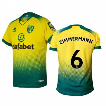 Christoph Zimmermann Norwich City 19-20 Home Men's Yellow Green Official Short Sleeve Jersey